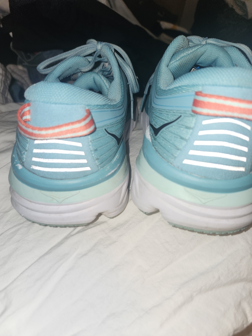 Hoka One One Women's Teal Mesh Athletic Sneakers with Coral Insole - Picture 3 of 4